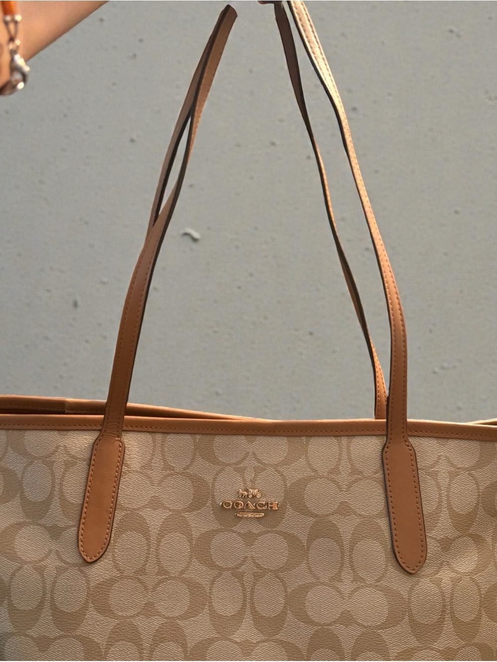SUMMER SALE! Coach Cream Signature Tote with Tan Leather Trim - Picture 2 of 15